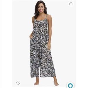 **NWT** Leopard Print Wide Leg Capri Jumpsuit